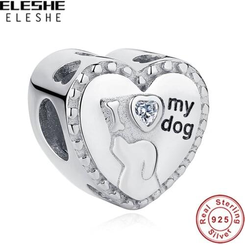 Original 100% 925 Sterling Silver Photo Custom Charm Heart with I love my dog Beads Fit Charm Bracelet Women DIY Jewelry