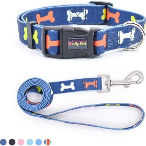 Pet Outdoor Walk Colorful Dog Collar Cat Traction Rope Set Exquisite Printing Dog Neck Cover Adjustable Blue Pet Puppy Products