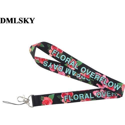 DMLSKY Pinkyrose Keychain floral Phone Lanyard Women Fashion Strap Neck Lanyards for ID Card Phone Keys M3996