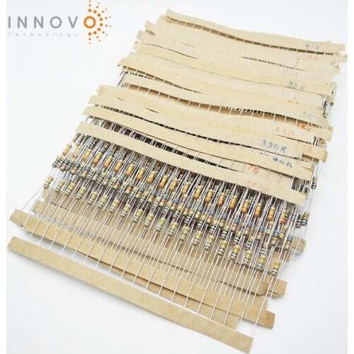 INNOVO 860pcs 43 kinds of Metal film resistors 1/4W 1% 1R to 1M OHM each 20pcs 10R 20R 22R 680R 750R 1K 10K 20K 100K 820K 910K