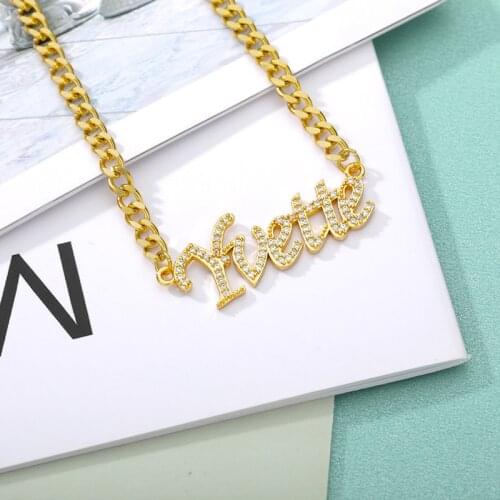 Dainty Crystal Zircon Custom Name Necklaces for Women Personalized Nameplate Jewelry Pave Zirconia Necklace Couple Jewelry