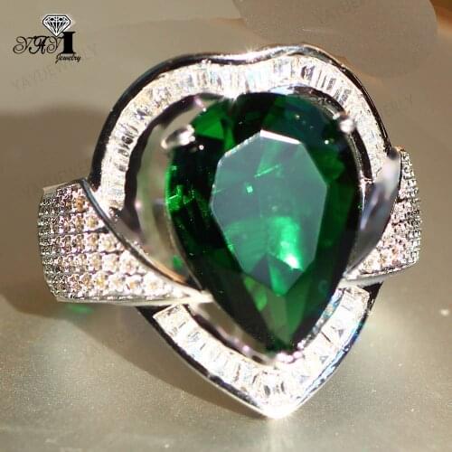 YaYI Fine Jewelry Fashion Princess Claw Set Cut Green Cubic Zirconia Silver Color Engagement Wedding Party Leaves Gift Rings