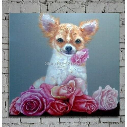 Big Size Canvas Painting poster Wall Art 100% Handpainted Modern Rose Dog Animal Oil Painting Home Decor Picture Hang Picture