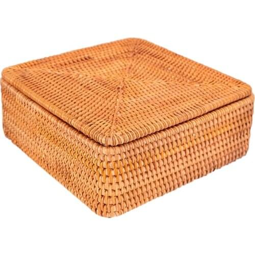 Square Hand Woven Rattan Basket Fruit Food Storage Kitchen Candy Snacks Display