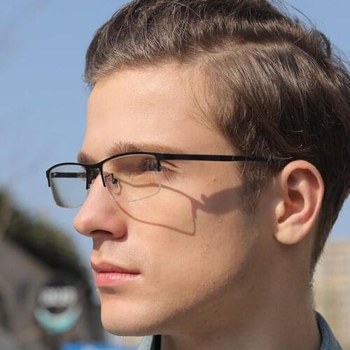 Fashion Business Men Optical Glasses Frame Ultralight Durable TR90 Flexible Half Rim Computer Eyewear Frame Titanium Alloy Frame