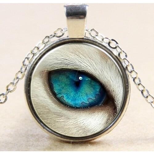 OneckOha Fashionable Time Stone Pendant Wolf Blue Eye Necklace Steampunk Jewelry Choker Necklace