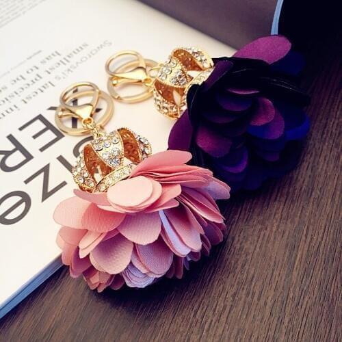 Fashion Exquisite Rhinestone Crown Petal Keychain Handmade Flowers Keyrings Charm Women Car Bag Key Chains Gift Pendant YSL409