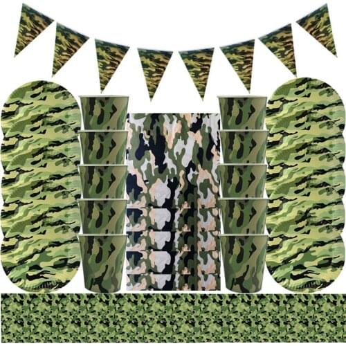 Army Camouflage Tableware Set Green Balloons Military Theme Paper Plate Cup Napkin Kids Boys Birthday Party Decorations Supplies