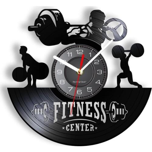 Weightlifting Strength Fitness Center Wall Clock Bodybuilding Sports Events Vinyl Disk Crafts Album Record Gym Addicts Gift