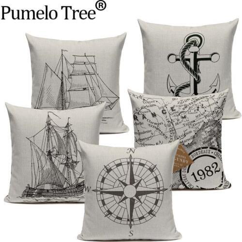 Customizable Cushion Covers Vintage Ocean Style Pillowcase For Pillow Black White Simple Sofa Cushions Nordic Decoration Home