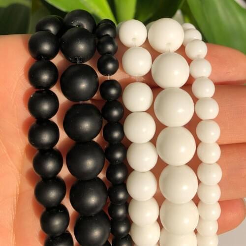 Natural Stone White Black Dull Polish Matte Onyx Agates Round Spacer Beads For Jewelry Making DIY Bracelet Strand 15" 4/6/8/12mm