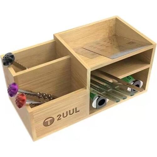 Newest 2UUL Bamboo Tool Storage Rack Multi-Function Storage Box Desktop Organizer Tweezers Screwdriver Plant Tin Mesh Tool Rack