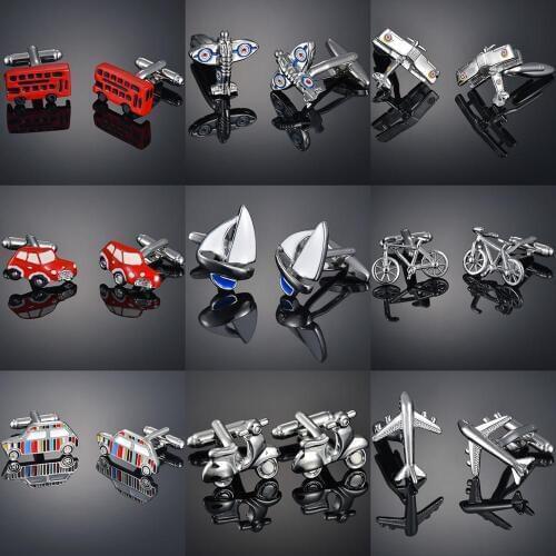 Novelty Transportation Series Cufflinks Bicycle/Motorcycle/Bus/Transportation/Anchor the Locomotive Wheel Gear Plane Cufflinks