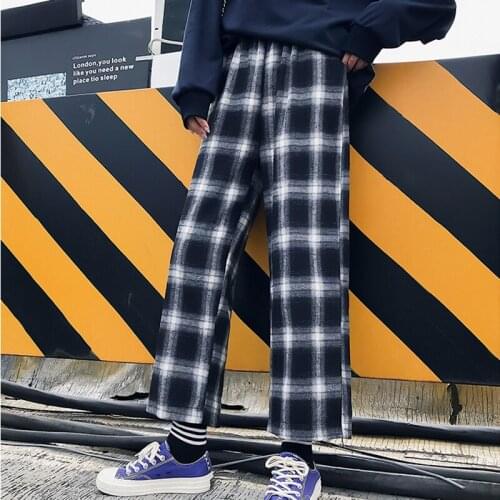 New Autumn Korea Harajuku Plaid Pants chic Trousers Tumblr Hip-hop Streetwear Ulzzang Unisex Ladies Casual Plus Size Women Pants