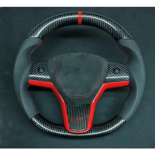 Cuatomized Matt Carbon Fiber Steering Wheel Perforated Leather for Tesla Model 3 2017 2018 2019 2020 2021Model Y