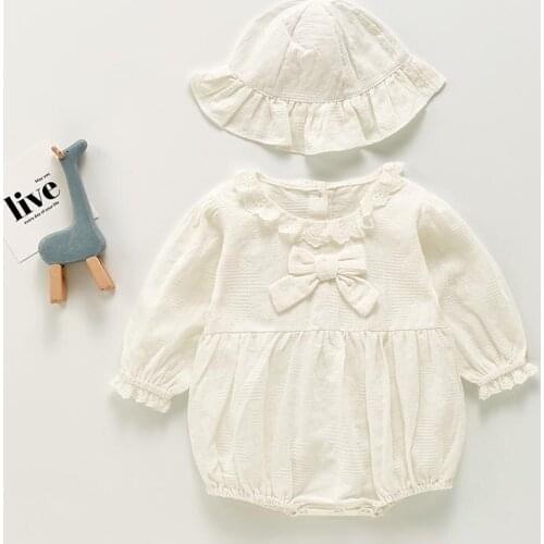 Autumn Infant Girls Bodysuit Kids Cute Princess Cotton Casual Clothing Spring Newborn Girls Long Sleeve Jumpsuit With Hat
