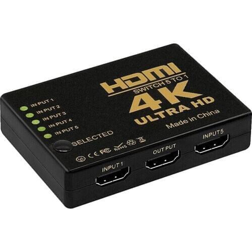 Hdmi Switch 5 In 1 Out Hdmi 5 In 1 Out Switch 4k 1 Input 5 Output HUB with IR Remote