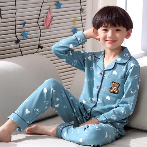 H5651 Boys Pajamas Nightwear Homewear Spring Autumn Teenagers Cartoon Long Sleeve Cotton Thin Sleepwear Comfortable Home Suit