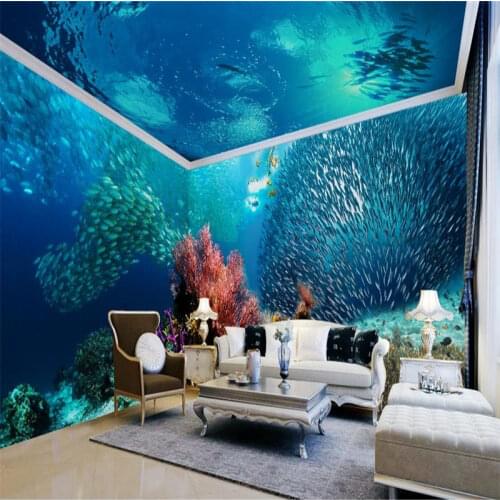 Custom 3d ceiling Sea World House 3d stereoscopic ceiling murals wallpaper 3d modern ceiling photo wallpaper