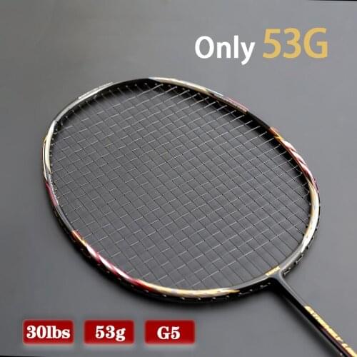 Professional Lightest 10U 53G Badminton Rackets 100% Carbon Fiber Raqeut 20-30LBS G5 With Strings Bags For Adult Sports
