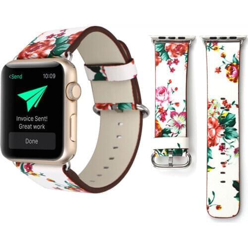 Casual New Style Flower Pattern Leather Loop Band For Apple Watch 38mm 40mm 44mm 42mm strap for iwatch Series 1 2 3 4 5 bracelet