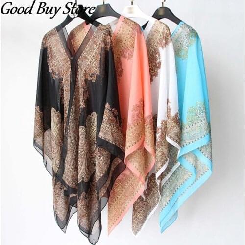 Chiffon Beach Cover Sunscreen Scarf Shawl Driving Towel UV Protection Bohemia Shawl Wrap Fashion Women Pashmina Outwear Scarves