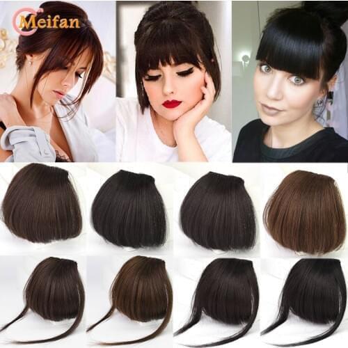 MEIFAN Clip in Hair Bangs Extension Hairpiece Synthetic Natural Fake Bang Hair Piece Air Bangs Clip on Bangs Black Brown