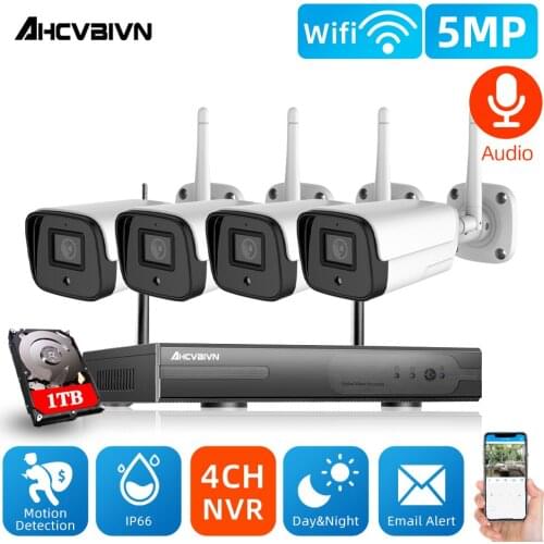 H.265 4CH CCTV Camera Security System Kit Wifi 5MP Wireless NVR Kit Outdoor Waterproof Wifi IP Monitoring Cameras System Set 2MP