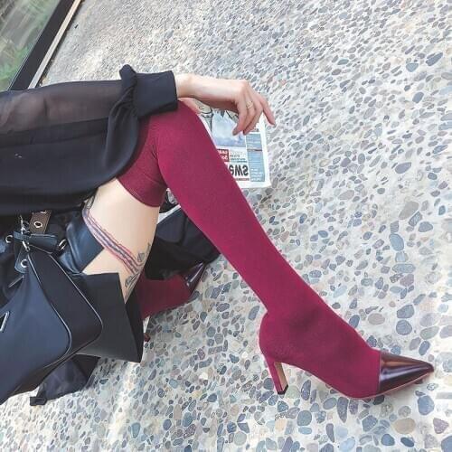 SKLFGXZY European sexy Long leg socks Womens boots Genuine leather stretch Boots socks party Fashion female boots Womens shoes