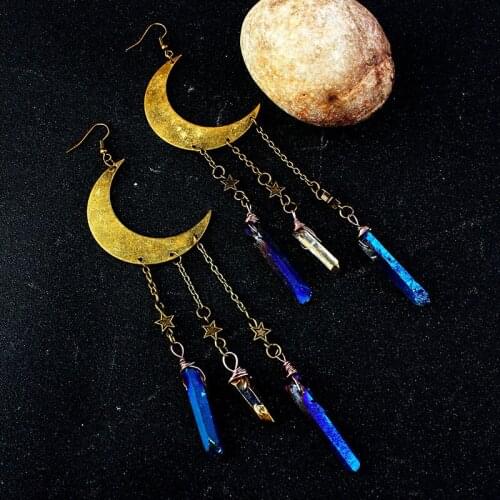 Modern Womens Earrings 2021 Natural Stone Pendant Boho Long Hanging Earrings Crescent Moon Stars Moon Gothic Style Jewelry