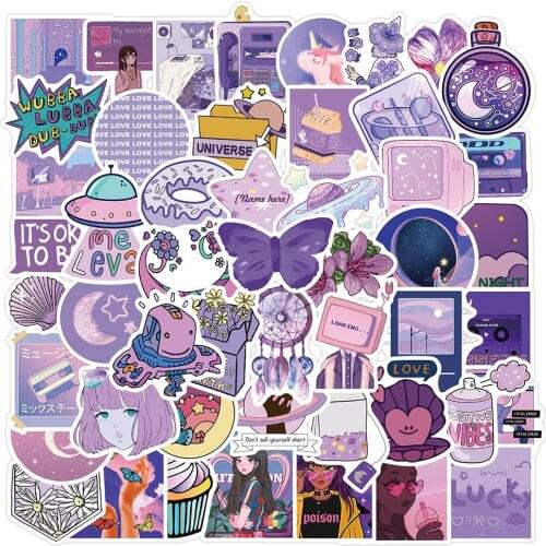 10/30/50PCS Cute Purple Girl Style VSCO Stickers DIY Bike Skateboard Fridge Laptop Cartoon DIY Decal Waterproof Sticker for Kids