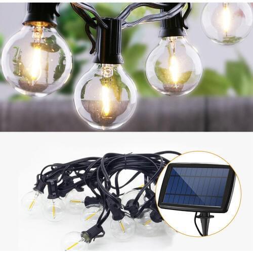 LED Bulb Solar Holiday Garden Light Retro Edison 10 Clear Bulbs 18ft Solar Panel Garland Lights for Patio Party Decoration
