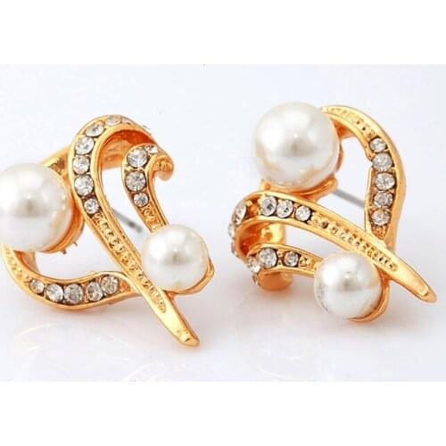 U7 Gold Color Earrings Women Fashion Jewelry Factory Wholesale Trendy Simulated Pearl Beads Rhinestone Stud Earrings E2190