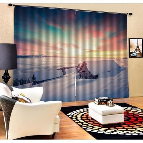 Blackout curtain landscape winter snow curtains Living room Bedroom Decor 2 Panels HooksWindow Curtains