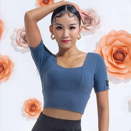 Latin Dance Short Tops Women 2021 Square Neck Shirts Standard Dance Latin Practice Wear Summer Samba Salsa Tops Clothes DNV14963