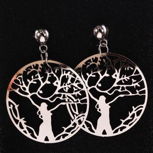Stainless Steel Tree of Life Earings for Women Silver Color Earings Fashion Jewelry boucles d'oreilles pour les femmes E1510S02