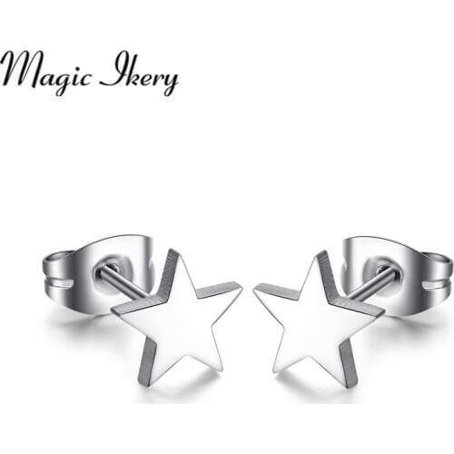 Magic Ikery Stainless Steel Earrings Folk custom Simple Five pointed Star Wholesales Fashion Jewelry for women ES-059