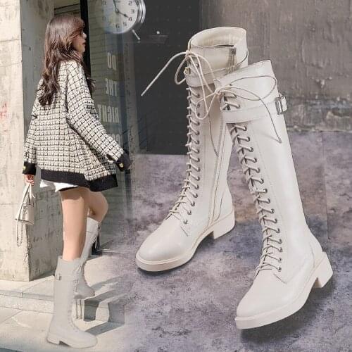 Long Boots Women 2021 New Tie-on-Side Zip martin boots thick-heeled large-size long boots Warm wear-resistant and antiskid