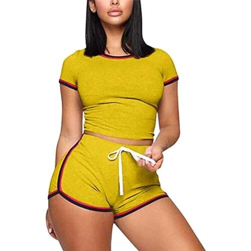 Striped Style New Casual Women Summer Clothes Sets Short Sleeve Crop Tops High Waist Lace Up Botton Female Tracksuit Yoga Sets