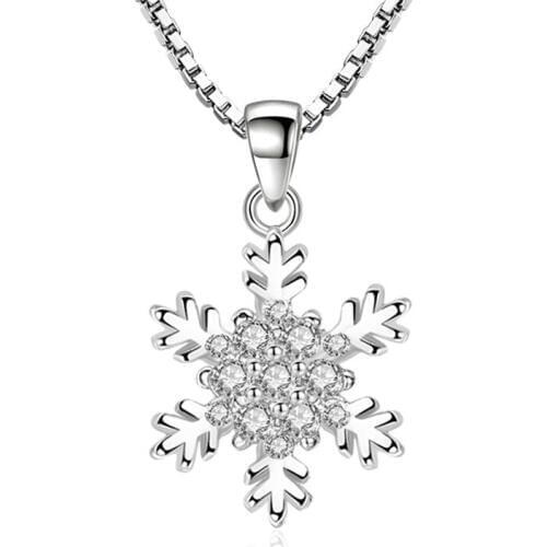 Silver Necklaces Fashion Shiny Crystal Snowflake 925 Sterling Silver Pendant Necklaces for Women Jewelry Wholesale Gift