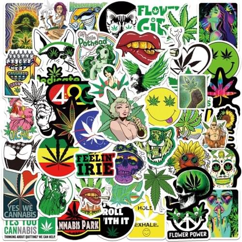 10/30/50/100pcs Hemp Leaf Stickers Decals Waterproof Helmet Luggage Notebook Laptop Car Skateboard Decoration Graffiti Sticker