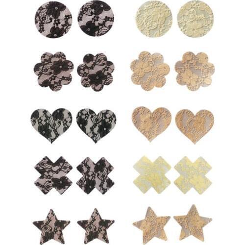 10 pairs (20 Pcs) /lot Lace women Heart Nipple Pasties Breast Bra Nipple Cover Paste Adhesive erotic lingerie Stickers