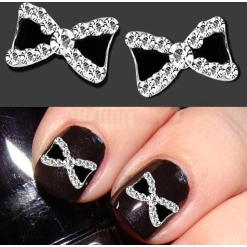 10 Pcs 3D Rhinestone Bowknot Bow Nail Art Tips Decoration Black White Bow Nail stickers Manicure Tools