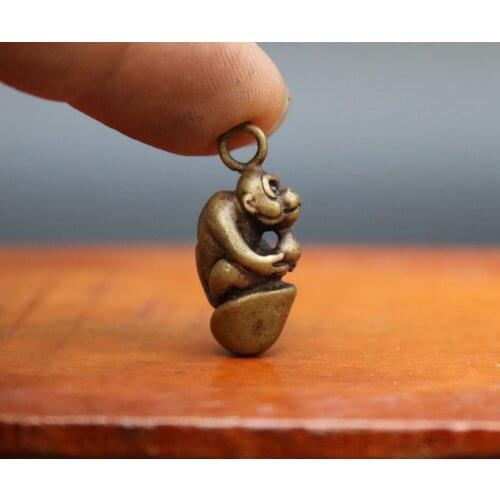 3 CM Pure Bronze China Zodiac Animal Monkey glans penis sculpture Amulet Pendant