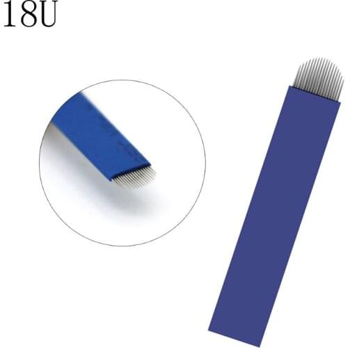 Nano Blue 0.20mm 18U Shape 50Pcs Microblading Eyebrow Blades Needles Tattoo CurvedU Shading Manual 18U Pin