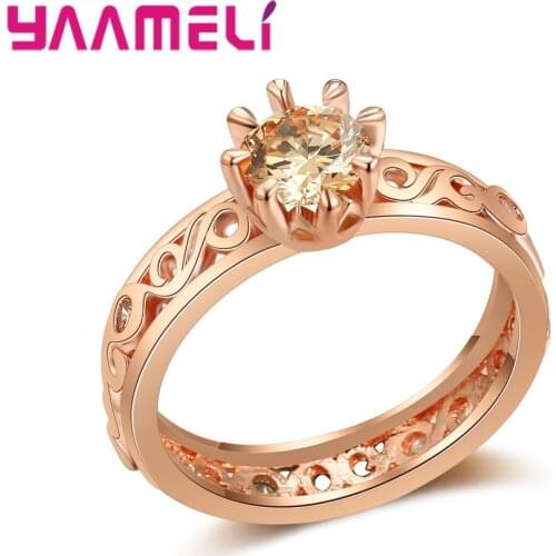 925 Sterling Silver Austrian Crystal Wedding Rings Rose Gold Color Bands Fashion Prong Set Vintage CZ Crystal Jewelry for Women