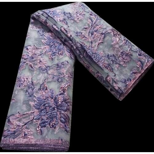 5yards/pc) Wonderful flowers jacquard net lace lilac purple African brocade tulle lace fabric for party dress FHS088