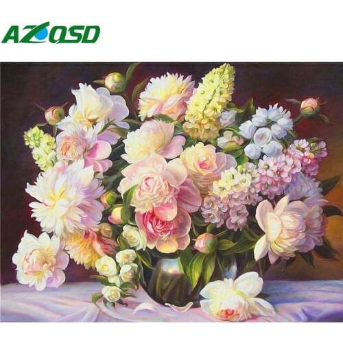 AZQSD Flower Diamond Painting Full Square 5d Diy Diamond Embroidery Floral Picture Of RhinestonesNeedlework Home Decor