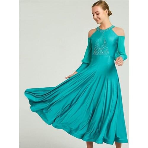 Ballroom dress women standard dance dresses fringe waltz dress flamenco costumes dance wear sequins Off Shoulder dancing clothes