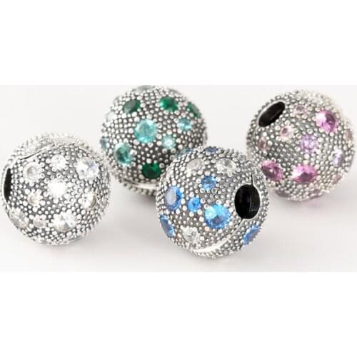 Free Shipping 925 Sterling Silver Pink Blue Green Beaded Texture Clip Charms Fit Original Bracelets For Women DIY Jewelry Beads